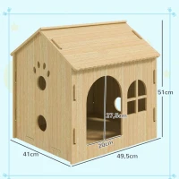 PawHut Caseta para Perros Interior con Ventana Diseño de Garra Hueca Casita para Perros y Gatos 49,5x41x51 cm Roble(m-3)