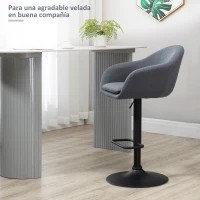 HOMCOM Taburete de Bar Regulable Tapizado de Tela con Reposapiés y Pata de Acero Carga 110 kg 54x54x92-112 cm Gris Oscuro(m-4)