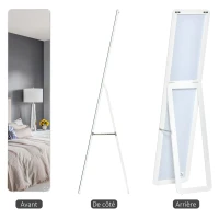 HOMCOM Miroir sur Pied et Mural rectangulaire dim. 37L x 43l x 156H cm Bois Aspect Blanc(m-4)