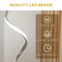 HOMCOM Dimmable Floor Lamp for Living Room, Modern Spiral Standing Lamp with 3 Adjustable Brightness and Square Base, Silver(m-6)