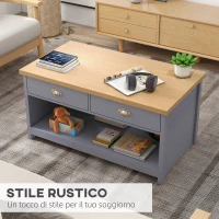 HOMCOM Tavolino da Caffè con Maniglie, 2 Cassetti e 1 Ripiano Aperto in MDF, 99x55x50.5cm(m-4)
