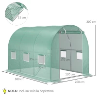 Outsunny Telo per Serra in PE con 6 Finestre, Porta Avvolgibile e Bordi Interrati, 3x2x2 m, Verde(m-3)