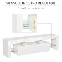 HOMCOM Mobile TV con Luci a LED di 16 Colori RGB per TV Fino 65", MDF e Vetro, 160x35x45cm - Bianco(m-5)