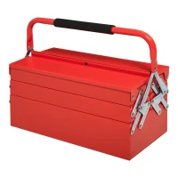 DURHAND Metal Tool Box 3 Tier 5 Tray Professional Portable Storage Cabinet Workshop Cantilever Toolbox with Carry Handle, 45cmx20cmx34.5cm, Red(m-11)