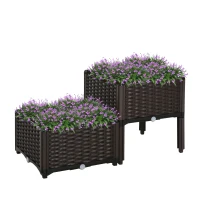 Outsunny Set 2 Pezzi Fioriere da Esterno Autoirriganti Rialzate Letto da Giardino Rialzato per Fiori Effetto Rattan in PP, Marrone(m-10)