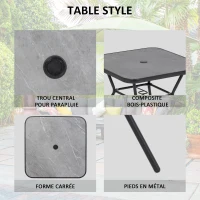 Outsunny Ensemble de jardin 1 table carrée et 4 chaises pliantes salon de jardin en métal époxy pour 4 pers - noir(m-5)