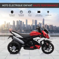 HOMCOM Moto électrique enfants 3 roues 6 V, voiture électrique enfants avec effets lumineux et sonores, vitesse max. 3 km/h, pour 3 à 5 ans, charge max. 25 kg, noir et rouge(m-4)