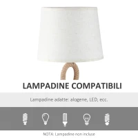 HOMCOM Lampada da Tavolo Stile Marinaro in Corda e Tessuto, Attacco E27, Ф30x56cm - Bianco(m-5)