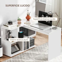 HOMCOM Scrivania Angolare Moderna per Ufficio con 4 Ripiani in Legno Bianco, 120x100x77 cm(m-5)