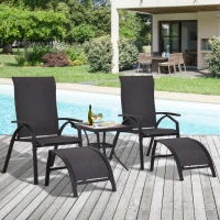 Outsunny Ensemble salon de jardin 5 pièces : 2 chaises longues inclinables, 2 repose-pied amovibles + table basse métal époxy textilène noir(m-2)