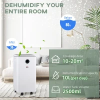 HOMCOM 10L/Day Dehumidifier with 2.5L Water Tank, Digital Display, Intelligent & Sleep Mode, 24H Timer, Laundry Clothes Drying, for Home and Large Room Basement(m-5)
