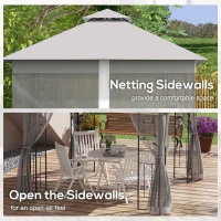 Outsunny 3(m) x 3(m)  Double Roof Outdoor Garden Gazebo Canopy Shelter with Netting, Solid Steel Frame, Light Grey(m-6)