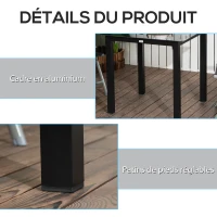 Outsunny Table de jardin carrée pour 4 personnes avec plateau en verre trempé et cadre en aluminium 80 x 80 x 74 cm noir(m-5)
