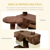PawHut Albero Tiragraffi per Gatti in Peluche e Sisal con Cucce e Pallina 50×50×134.5cm Caffè e Crema(m-6)