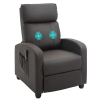 HOMCOM Recliner Armchair, Massage Faux Leather Push Back Reclining Chair with Adjustable Leg Rest, Side Pocket, for Home Living Room Theatre, Brown(m-10)