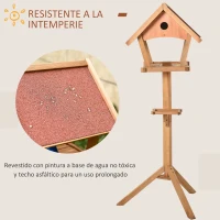PawHut Comedero para Pájaros de Pie de Madera Maciza 49x45x139 cm con Techo Asfáltico Alimentador de Aves Silvestres para Exterior Jardín Natural(m-4)