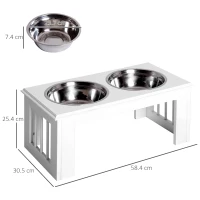 PawHut Raised Dog Feeding Bowls with Stand, Stainless Steel for Medium Dog, 58L x 31W x 25H cm - White(m-3)