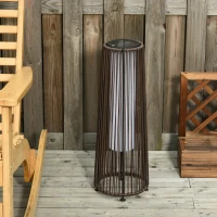 Outsunny Patio Garden PE Rattan Solar Lights Woven Resin Wicker Lantern Auto On/Off Solar Powered Lights for Porch, Yard, Lawn, Courtyard, Indoor & Outdoor  Brown(m-13)