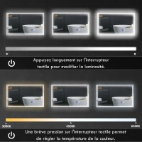 kleankin Miroir de salle de bain rectangulaire mural lumineux LED horizontal ou vertical, 100 x 60 cm(m-5)