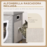 PawHut 2 en 1 Reposapiés Cama para Gatos con Cojín Extraíble Bola Colgante y Almohadilla para Rascar 35,5x35,5x42,5 cm Gris(m-5)