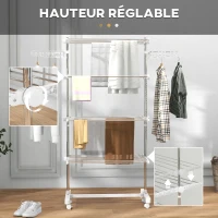 HOMCOM Séchoir à Linge étendoir pliable ailes latérales utilisation intérieure et extérieure 142 x 55 x 172 cm 4 niveaux(m-4)