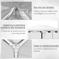 Outsunny Gazebo da Giardino 4x3 m con Zanzariera e 2 Ingressi, in Metallo e PE, Bianco e Nero(m-5)