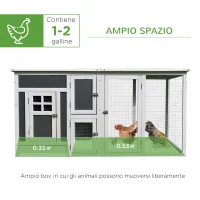 PawHut Pollaio per Galline Ovaiole da Esterno con Tetto Impermeabile e Zona di Corsa, Nidificazione in Legno, 160x75x80 cm, Grigio e Bianco(m-4)
