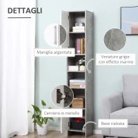 kleankin Colonna Bagno con 2 Armadietti e 2 Vani Aperti in Legno Effetto Cemento, 30x30x180cm(m-6)