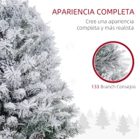 HOMCOM Árbol de Navidad con Luces LED 92 cm Árbol de Navidad Artificial Nevado con 133 Ramas 14 Piñas y Soporte de Metal Verde(m-6)