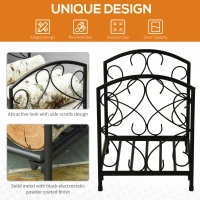 Outsunny Metal Firewood Log Holder Indoor Outdoor Firewood Rack Fireplace Wood Storage Shelf w/ Elegant Scrolls, Rust-Resistant, Black, 39.5L x 31.5W x 39.5H cm(m-4)