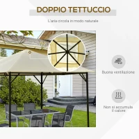 Outsunny Gazebo da Giardino 3x3m in Metallo con Doppio Tettuccio, Bianco e Crema(m-6)
