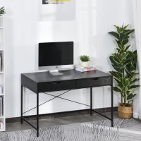 HOMCOM Bureau Informatique Style Industriel Grand Plateau dim. 120L x 60l x 75H cm 2 tiroirs Panneaux Particules métal Noir(m-2)