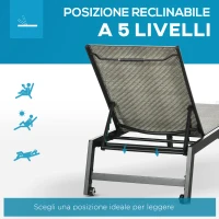 Outsunny Sdraio da Giardino in Rattan e Alluminio Regolabile in 5 Posizioni con Ruote, 162x60x90 cm(m-5)