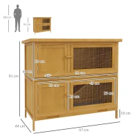 PawHut Two-Tier Rabbit Hutch, with Removable Trays, for 1-2 rabbits - Brown(m-3)