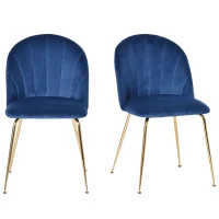 HOMCOM Lot de 2 chaises de salle à manger assise aspect velours et pieds métal doré - bleu(m-10)