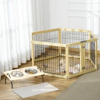PawHut Parc enclos modulable et Gamelles chiens surélevées 6 panneaux porte verrouillable 2 bols amovibles chacun 1,1L et tapis(m-2)