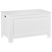 HOMCOM Coffre de rangement avec charnières de sécurité boîte de rangement en bois coffre à jouets avec couvercle rabattable 81L x 40l x 46H cm blanc(m-1)