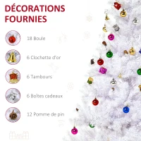 HOMCOM Sapin Arbre de Noël Artificiel Blanc 150 cm 680 Branches avec Nombreux Accessoires variés(m-4)