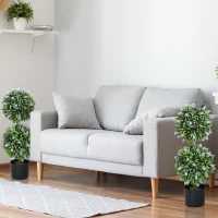 HOMCOM Set of 2 Decorative Artificial Plants Ball Trees with Lavender Flowers in Pot Fake Plants for Home Indoor Outdoor Decor, 70cm, Blue(m-8)