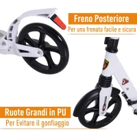 HOMCOM Monopattino Scooter Pieghevole con Serratura Rinforzata Regolabile per Adulti e Bambini in Alluminio 94 x 38 x 90-105 cm Bianco(m-6)