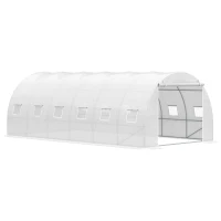Outsunny Invernadero de Túnel 6x3x2 m Invernadero de Jardín con Puerta Enrollable 12 Ventanas Cubierta de PE 140 g/m² y Metal Galvanizado para Cultivos Plantas Verduras Blanco(m-1)
