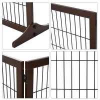PawHut Freestanding Dog Gate 3 Panel Safety Pet Barrier Foldable w/ Support Feet Brown 185 x71 cm(m-6)