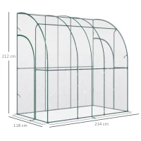 Outsunny Walk-In Greenhouse, Lean-to Small Greenhouse with Zipped Roll Up Doors, Tomato Greenhouse with Plastic Cover and Sloping Top for Flowers, Vegetables and Herbs, 214cm x 118cm x 212cm, Clear(m-3)