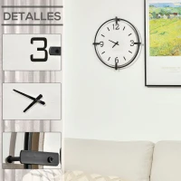 HOMCOM Reloj de Pared Silencioso de Ø40 cm Reloj de Pared de Metal y Madera  sin Tictac Estilo Moderno(m-4)