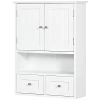kleankin Armoire murale de salle de bain, armoire de toilette, avec portes, étagère, 2 tiroirs, 50,8l x 17,8P x 66H cm, blanc(m-1)