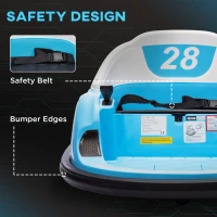 AIYAPLAY 360° Rotation Kids Bumper Car, 12V Waltz Car with Remote Control, Dual Joystick, Music, Lights, Light Blue(m-7)