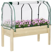 Outsunny Letto per Orto in Cassetta con Serra da Giardino, Portapiante da Esterno in Legno e PE per Fiori e Verdure, 121x55x117cm(m-1)