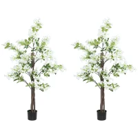 HOMCOM Artificial Plants Honeysuckle Flower in Pot Fake Plants with Curved Boots for Indoor Outdoor 15x15x150cm Set of 2 White(m-11)