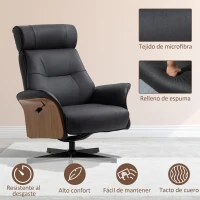 HOMCOM Sillón Relax con Reposapiés Reclinable hasta 135° Giratorio 360° con Reposacabezas Ajustable 84x83x103 cm Negro(m-5)