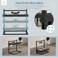PawHut Gamelles surrélevées chien avec support réglable en hauteur de 11 à 33 cm 2 bols en acier inoxydables amovibles noir(m-5)